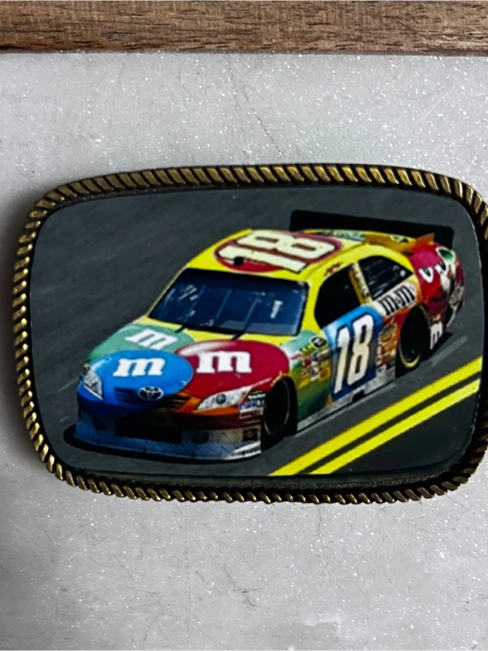 Kyle Busch's #18 M&M's NASCAR Multi-Colors ~ Gold Tone Metal Belt Buckle
